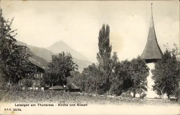 Ak Leissigen Interlaken Kanton Bern Schweiz, Kirche, Niesen