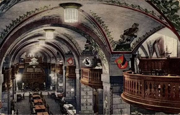 Ak Bern Schweiz, Kornhauskeller, Balkone, Fass