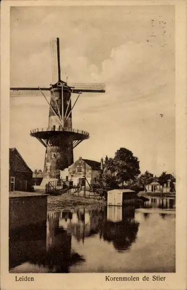 Ak Leiden Südholland Niederlande, Windmühle de Stier