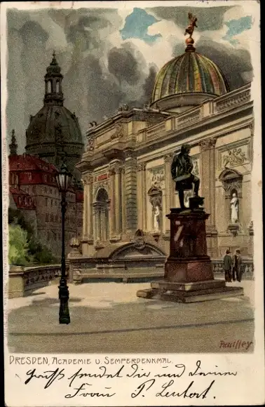 Künstler Litho Hey, Paul, Dresden Zentrum Altstadt, Akademie, Semperdenkmal