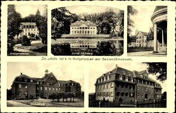 Ak Hofgeismar in Hessen, am Gesundbrunnen, Predigerseminar, Schloss Schönburg, Pensionshaus