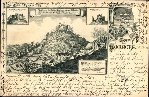 Litho Homberg an der Efze Hessen, historische Ansicht, Wappen, Schloss