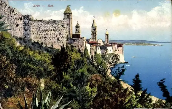 Ak Rab Arbe Kroatien, Teilansicht, Küste