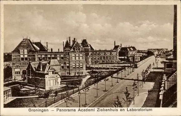 Ak Groningen Niederlande, Panorama Academi Krankenhaus und Labor