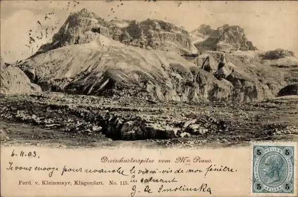 Ak Südtirol Italien, Dreischusterspitze, Monte Piano