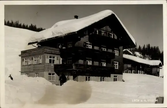Ak Lech am Arlberg Vorarlberg, Gasthaus, Schnee, Winter