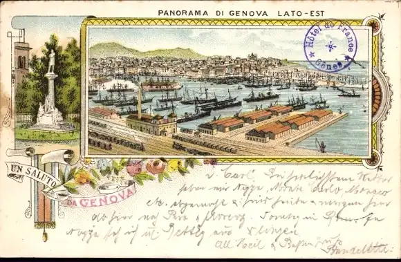 Litho Genova Genua Liguria, Panorama, Hafen, Denkmal