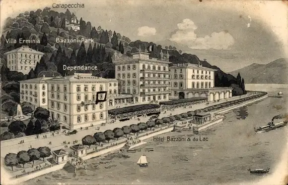 Litho Tremezzo Lago di Como Lombardia, Hotel Bazzoni, Villa Erminia