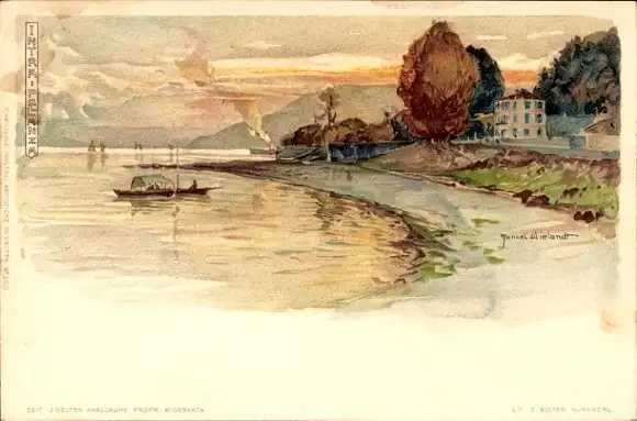 Künstler Litho Wielandt, Manuel, Intra Pallanza Verbania Lago Maggiore Piemonte, Seepartie