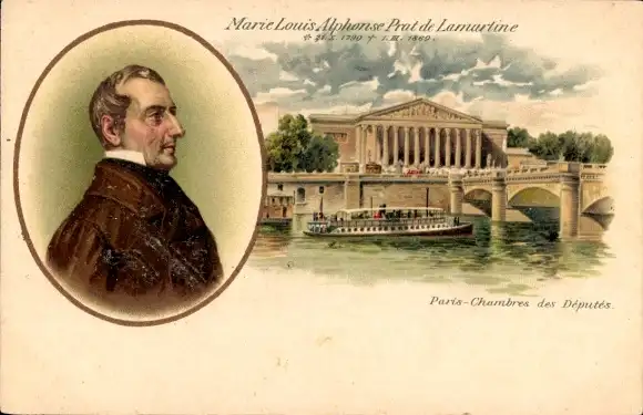 Litho Ak Paris, Abgeordnetenkammer, Porträt Marie Louis Alphonse Prat de Lamartine, 1790-1869