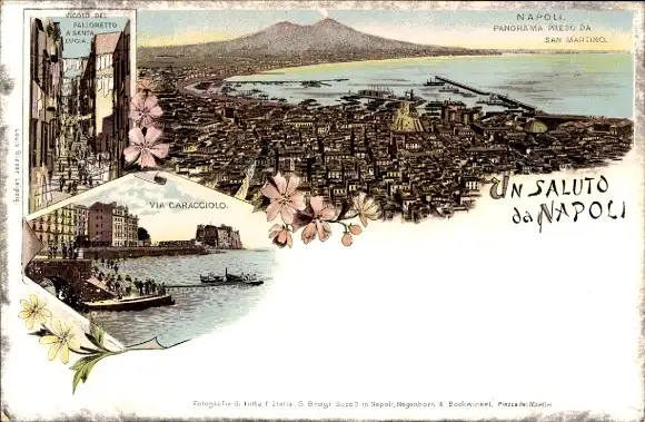 Litho Napoli Neapel Campania, Panorama presa da San Martino, Via Caracciolo