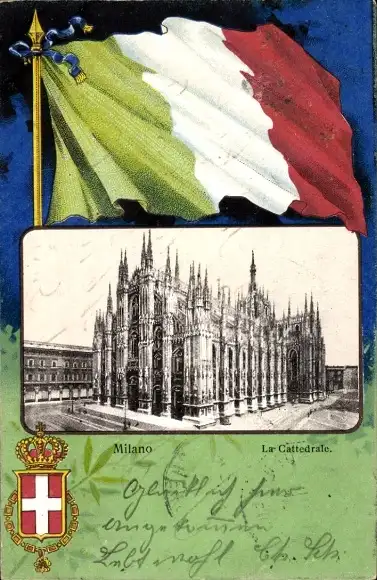 Wappen Passepartout Ak Milano Mailand Lombardia, La Cattedrale, Kathedrale, Fahne