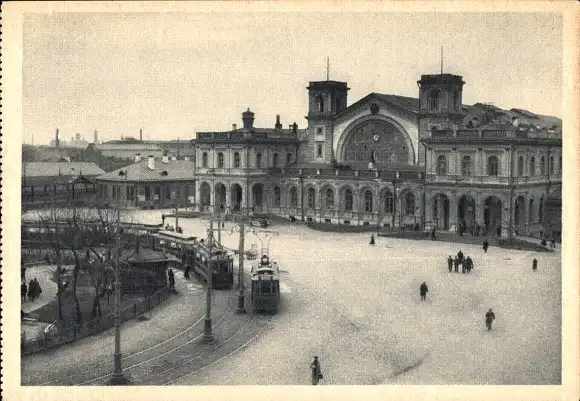 Ak Sankt Petersburg Russland, Baltischer Bahnhof, Straßenbahn