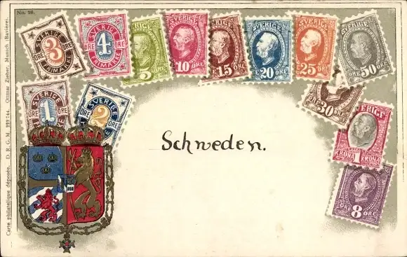 Wappen Ak Schweden, Briefmarken