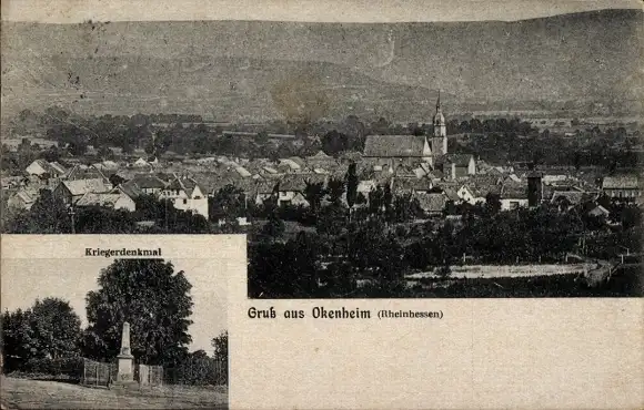 Ak Ockenheim in Rheinhessen, Panorama, Kriegerdenkmal