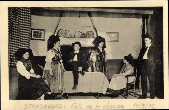 Ak Strasbourg Straßburg Elsass Bas Rhin, Fête de la chanson 1912, Elsässer Volkstracht, Sängerfest