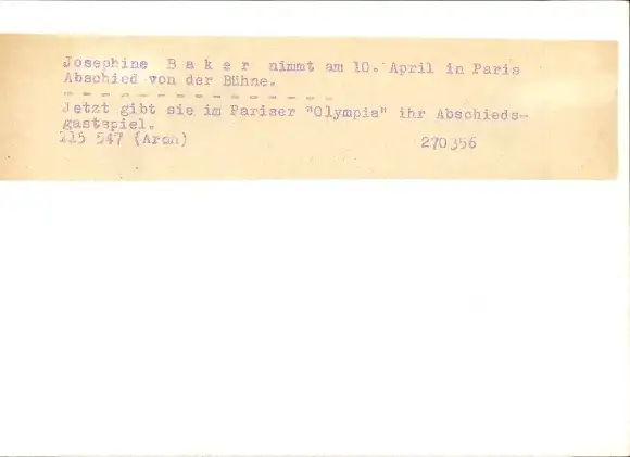 Foto Sängerin und Tänzerin Josephine Baker, Portrait