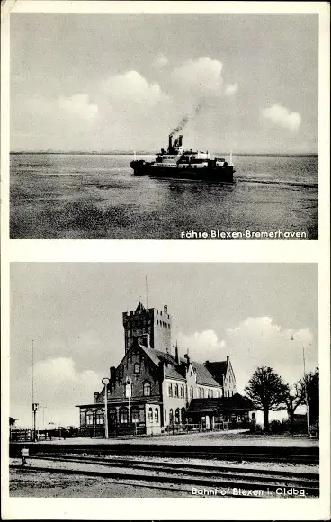 Ak Blexen Nordenham in Oldenburg, Fähre nach Bremerhaven, Bahnhof, Gleisseite