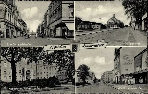 Ak Langendreer Bochum im Ruhrgebiet, Bahnhof, Knappschafts-Krankenhaus, Alte Bahnhofstraße