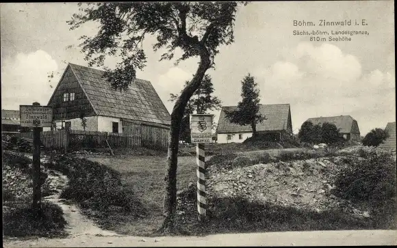 Ak Zinnwald Altenberg, Landesgrenze, Häuser