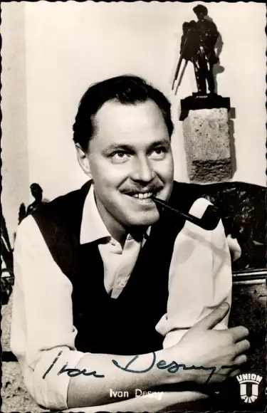 Ak Schauspieler Ivan Desny, Portrait, Pfeife, Autogramm, Alle Sünden dieser Erde