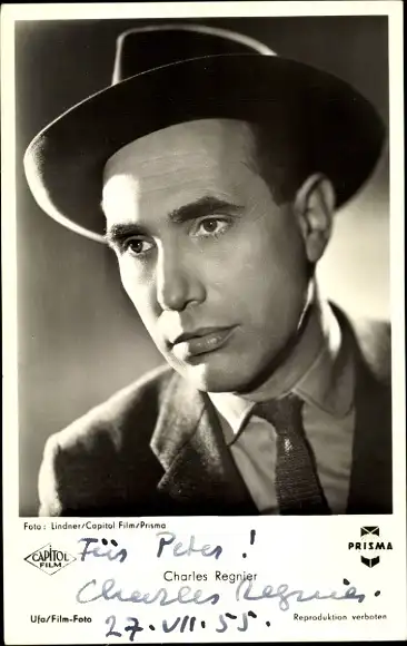 Ak Schauspieler Charles Regnier, Portrait mit Hut, Autogramm, Film Die Hexe