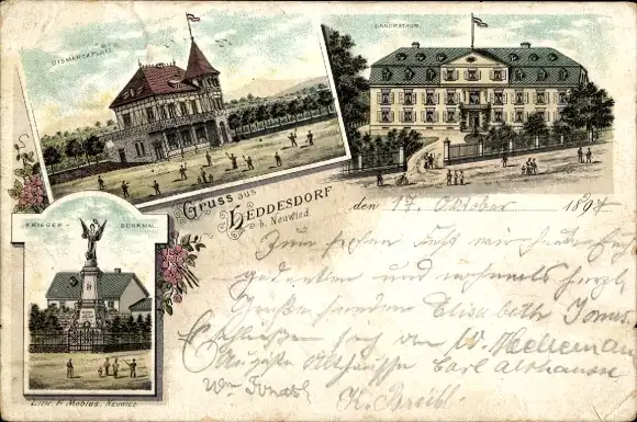 Litho Heddesdorf Neuwied am Rhein, Kriegerdenkmal, Bismarckplatz