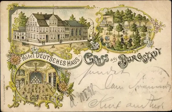 Litho Burgstädt in Sachsen, Hotel Deutsches Haus, Innenansicht