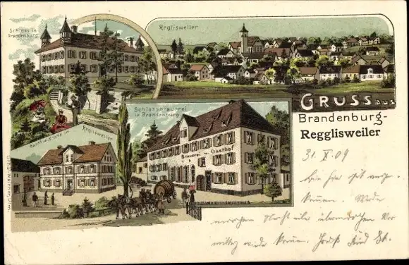 Litho Regglisweiler Brandenburg Dietenheim in Württemberg, Schlossbrauerei, Gasthof, Schloss