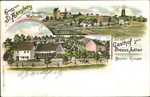 Litho Wallwitz Petersberg im Saalekreis, Gasthof zum Preußischen Adler