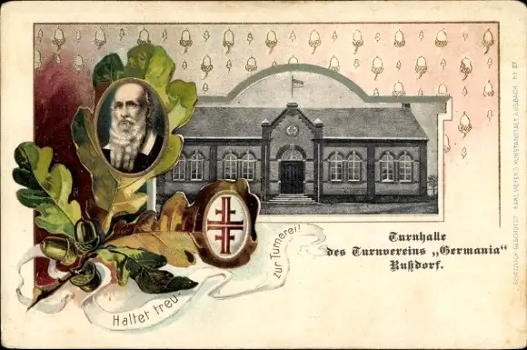 Passepartout Ak Rußdorf Limbach Oberfrohna Sachsen, Turnhalle Turnverein Germania, Jahn