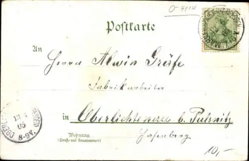 Litho Markersdorf Sachsen, Schule, Schloss, Totalansicht