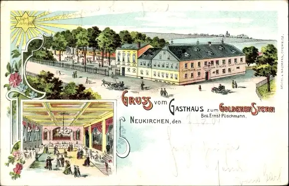 Litho Neukirchen im Erzgebirge, Gasthaus zum Goldenen Stern, Innenansicht