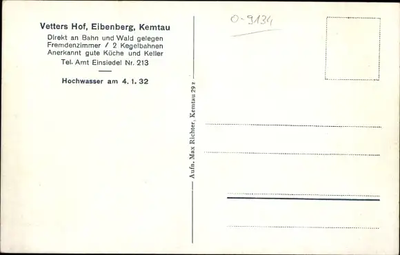 Ak Kemtau Burkhardtsdorf im Erzgebirge, Gasthaus Vetters Hof, Hochwasser 1932