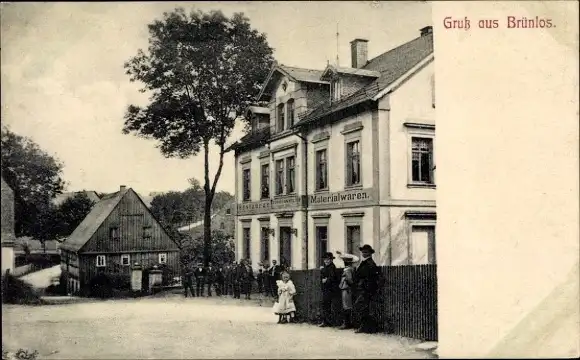 Ak Brünlos Zwönitz im Erzgebirge Sachsen, Materialwarenhandlung