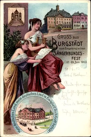 Litho Burgstädt in Sachsen, Erzgebirgisches Sängerbundesfest 1903