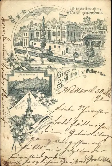 Vorläufer Litho Schönthal Schöntal Wetter an der Ruhr, Gartenwirtschaft, 1893