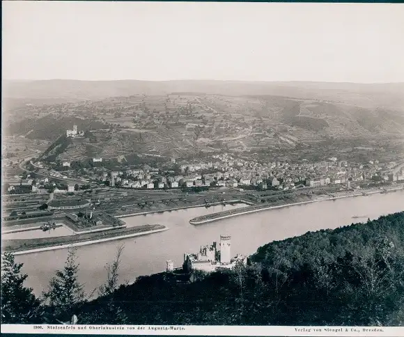 Foto Stolzenfels Koblenz in Rheinland Pfalz, Oberlahnstein, Blick von der Augusta-Warte