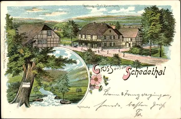 Litho Niederscheden Scheden Niedersachsen, Gasthaus Carl Beuermann, Schedetal, Buche