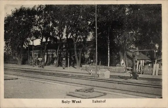 Ak Soly-West Weißrussland, Bahnhof, Gleisseite