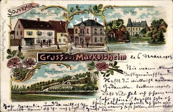 Litho Marckolsheim Markolsheim Elsass Bas Rhin, Villa Klein, Ruine Limburg, Amtsgericht, Restaurant