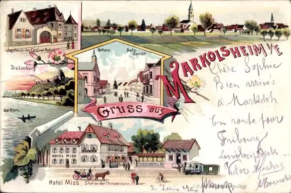 Litho Marckolsheim Markolsheim Elsass Bas Rhin, Hotel Miss, Jagdhaus, Limburg, Rathaus, Amtsgericht