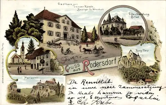 Litho Rodersdorf Kt. Solothurn Schweiz, Gasthaus zum weißen Rössle, Villa Schad, Burg, Mariastein