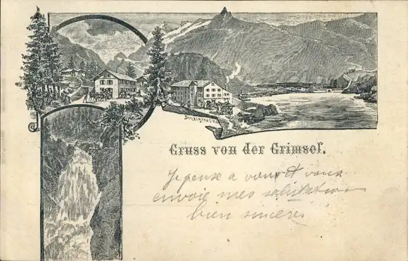 Litho Kanton Bern Schweiz, Grimsel, Grimselpass, Wasserfall