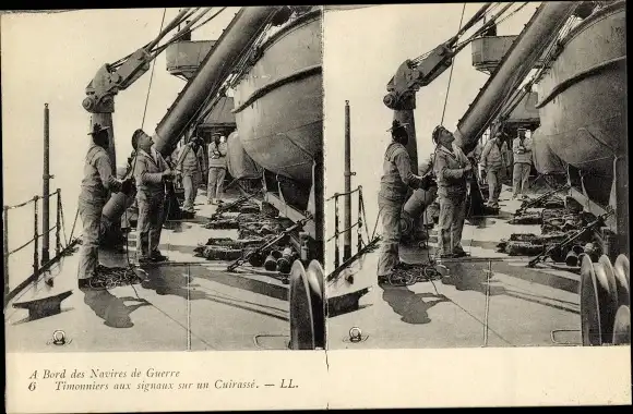 Stereo Ak Französisches Kriegsschiff, Cuirasse, Timoniers aux signaux