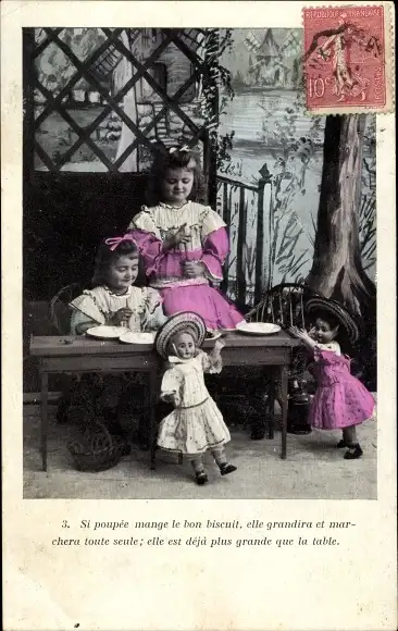 Ak Zwei Mädchen mit Puppen