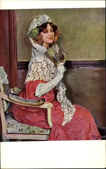 Künstler Ak Zuloaga, Ignacio, Erwartung, Frau in Tracht