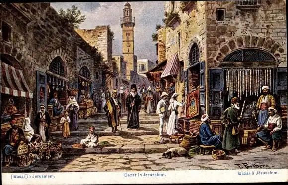 Künstler Ak Perlberg, F., Basar in Jerusalem, Minarett