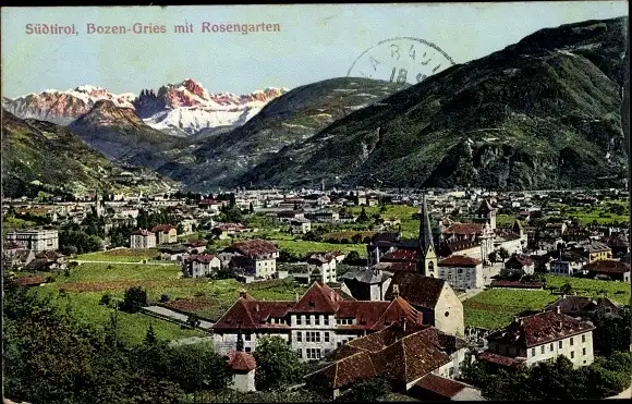 Ak Gries Bozen Bolzano Südtirol, Panorama mit Rosengarten