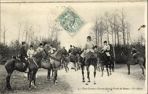 Ak Jagd im Wald von Dreux, Jagdgesellschaft, Reiter